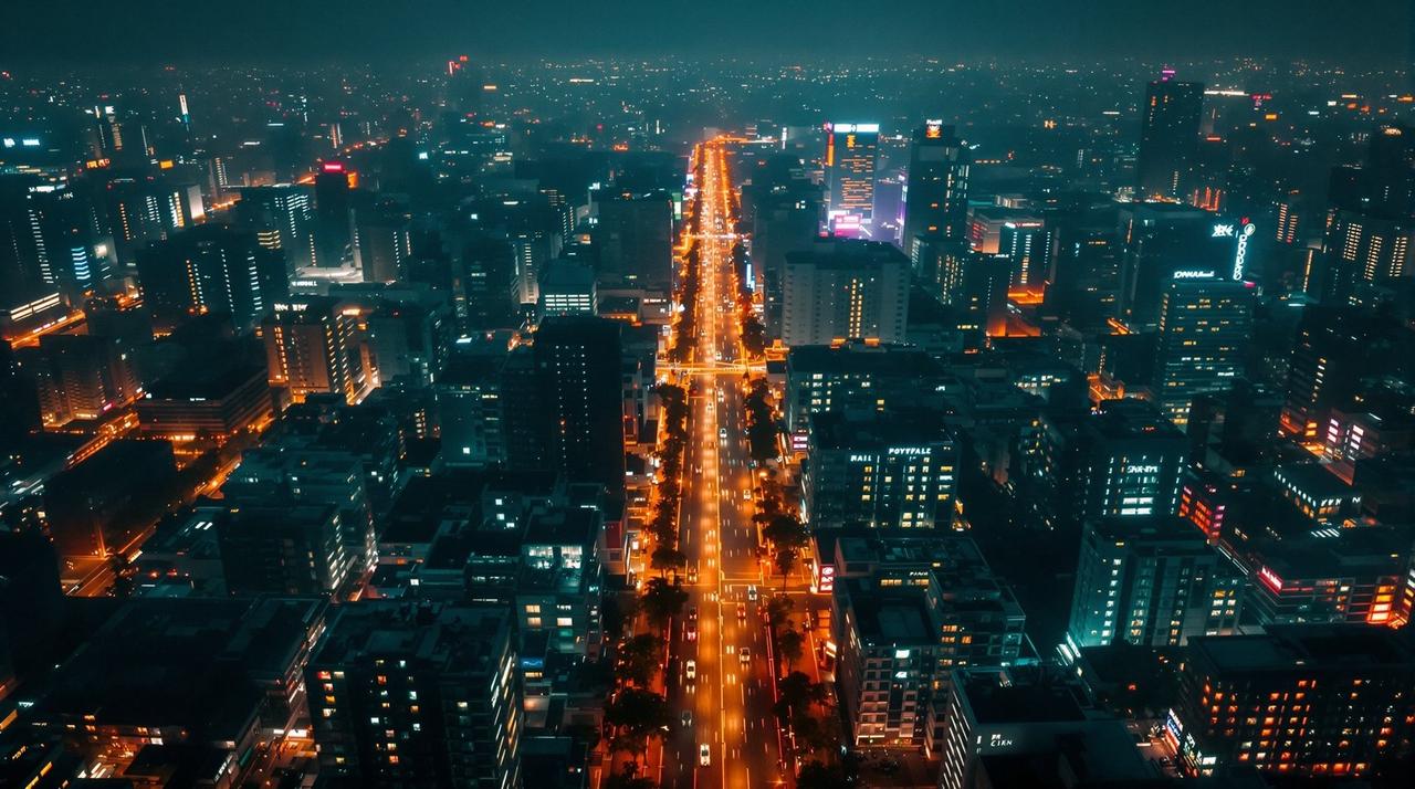 城市夜景与街区网格,澄海剧场策展视觉背景